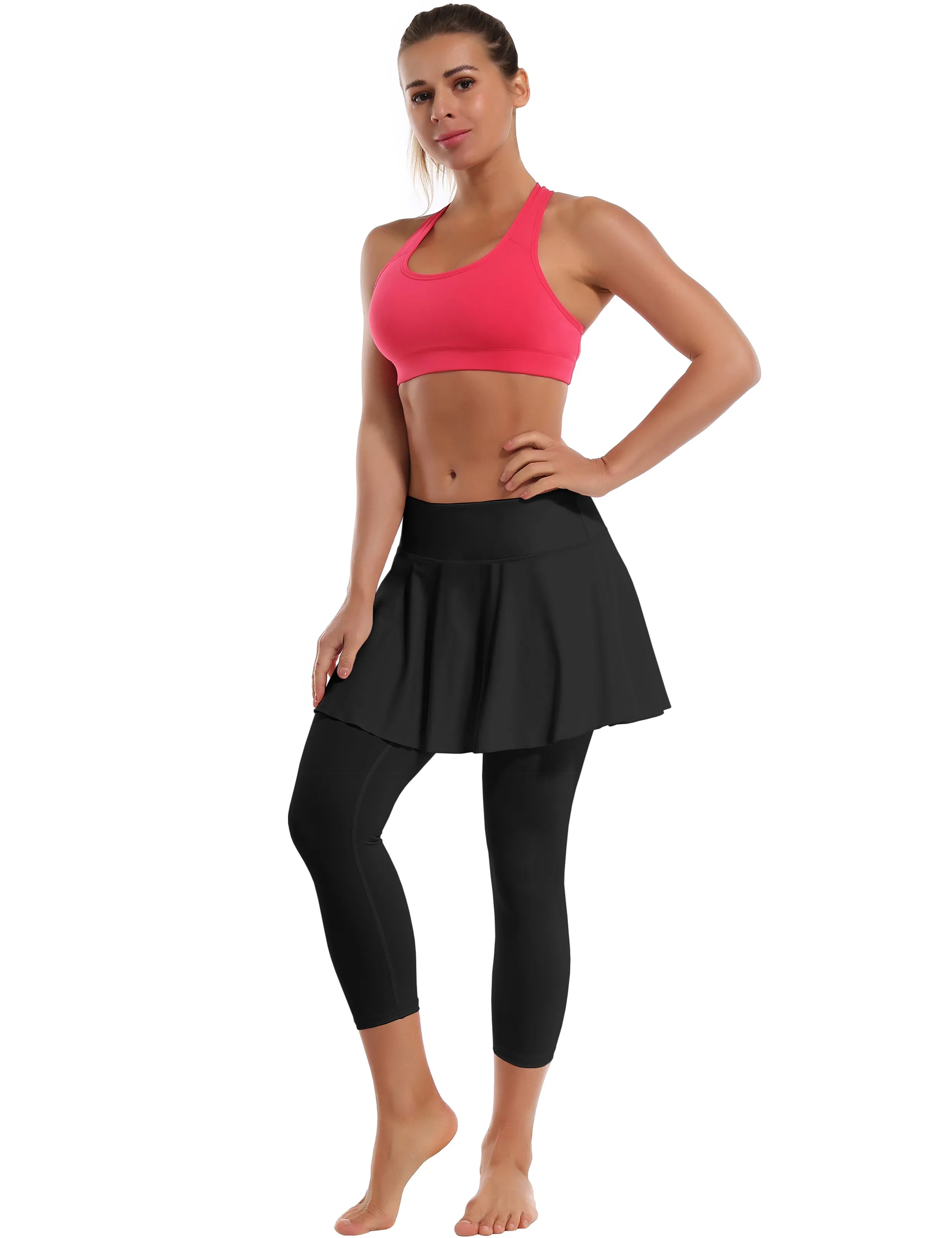 19" Capris Tennis Golf Skirted Leggings with Pockets black_Golf