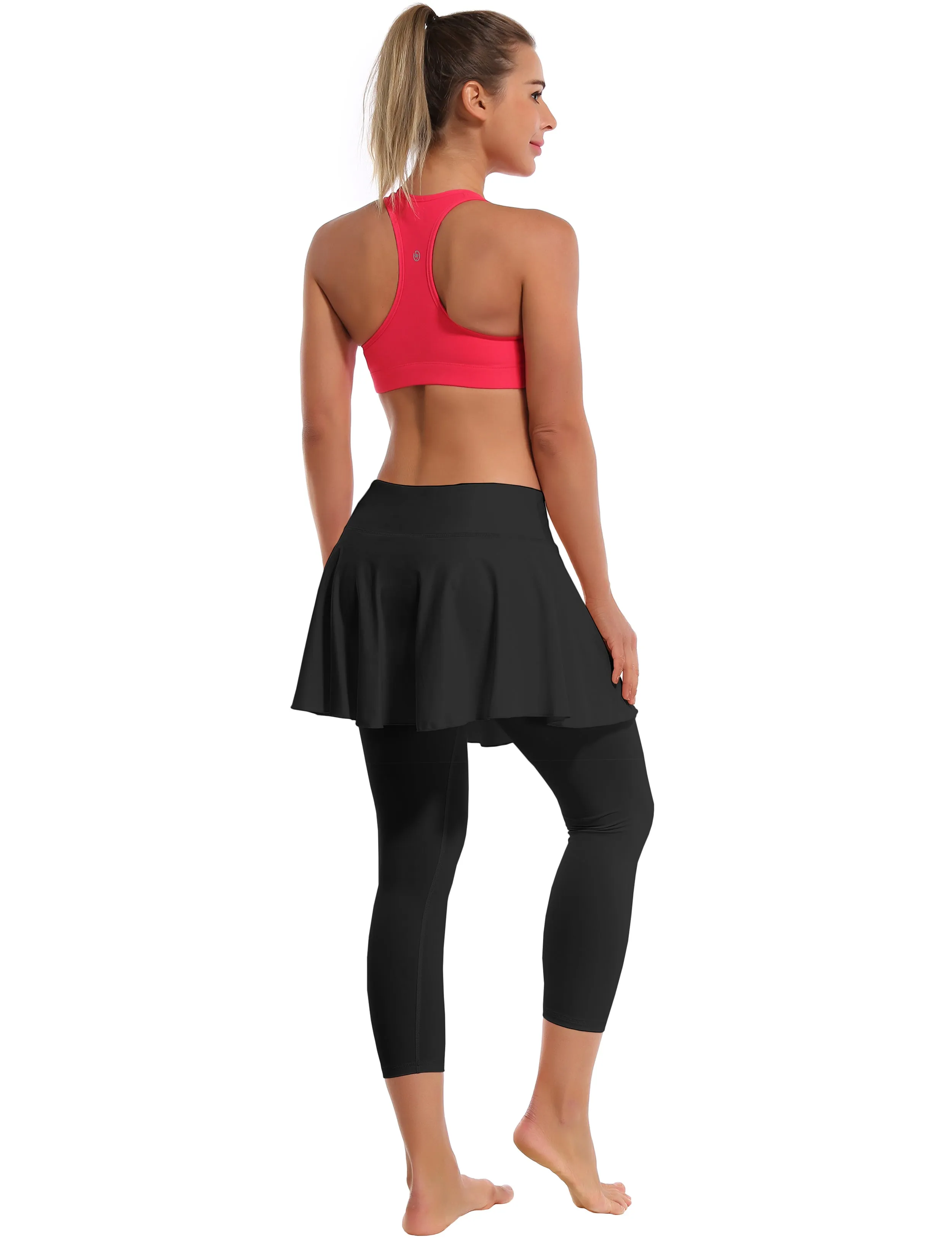 19" Capris Tennis Golf Skirted Leggings with Pockets black_Golf