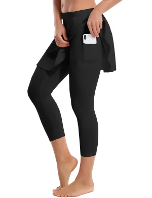 19" Capris Tennis Golf Skirted Leggings with Pockets black_Golf