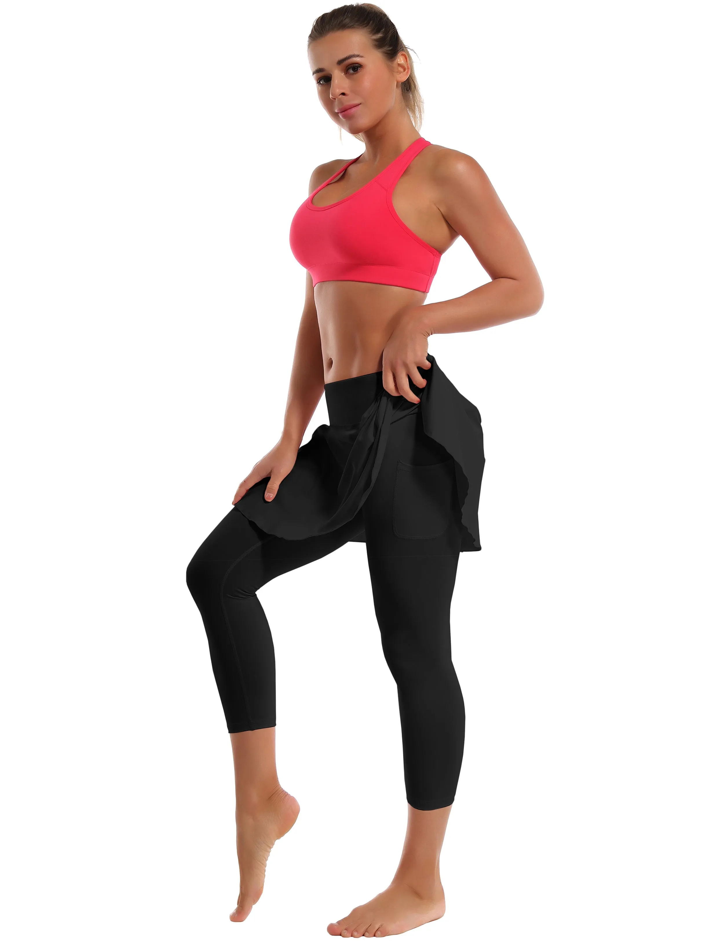 19" Capris Tennis Golf Skirted Leggings with Pockets black_Golf