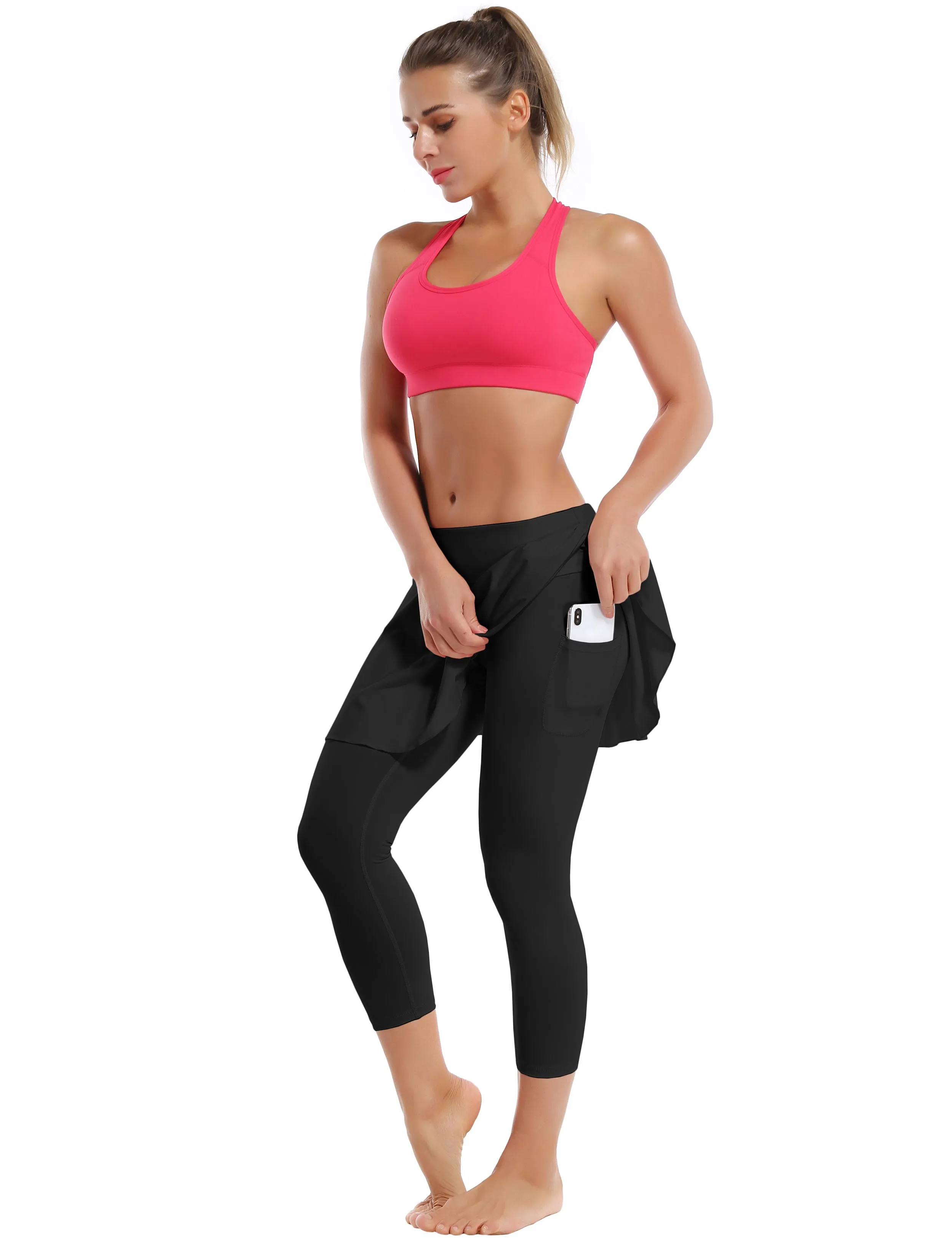 19" Capris Tennis Golf Skirted Leggings with Pockets black_Golf