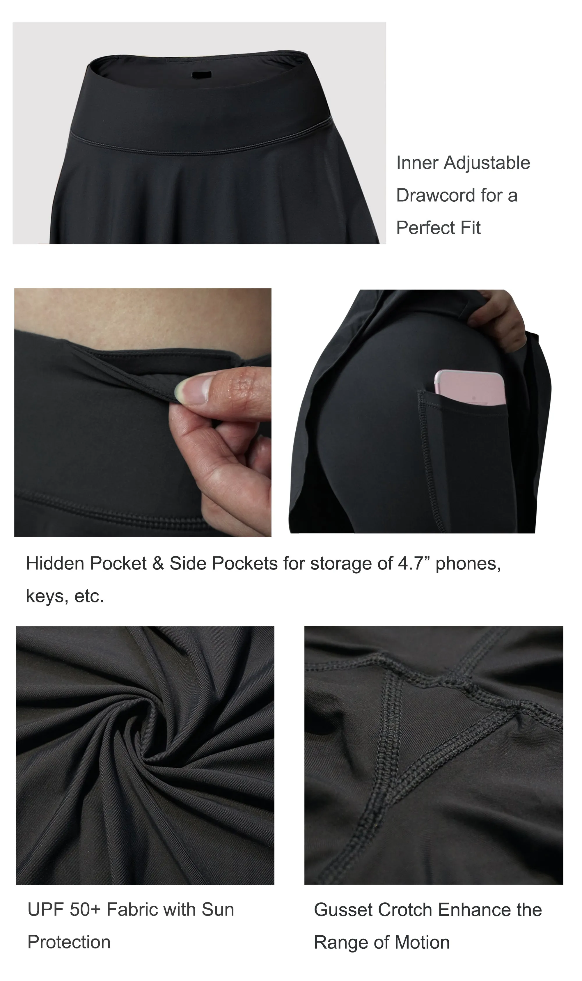19" Capris Tennis Golf Skirted Leggings with Pockets black_Golf