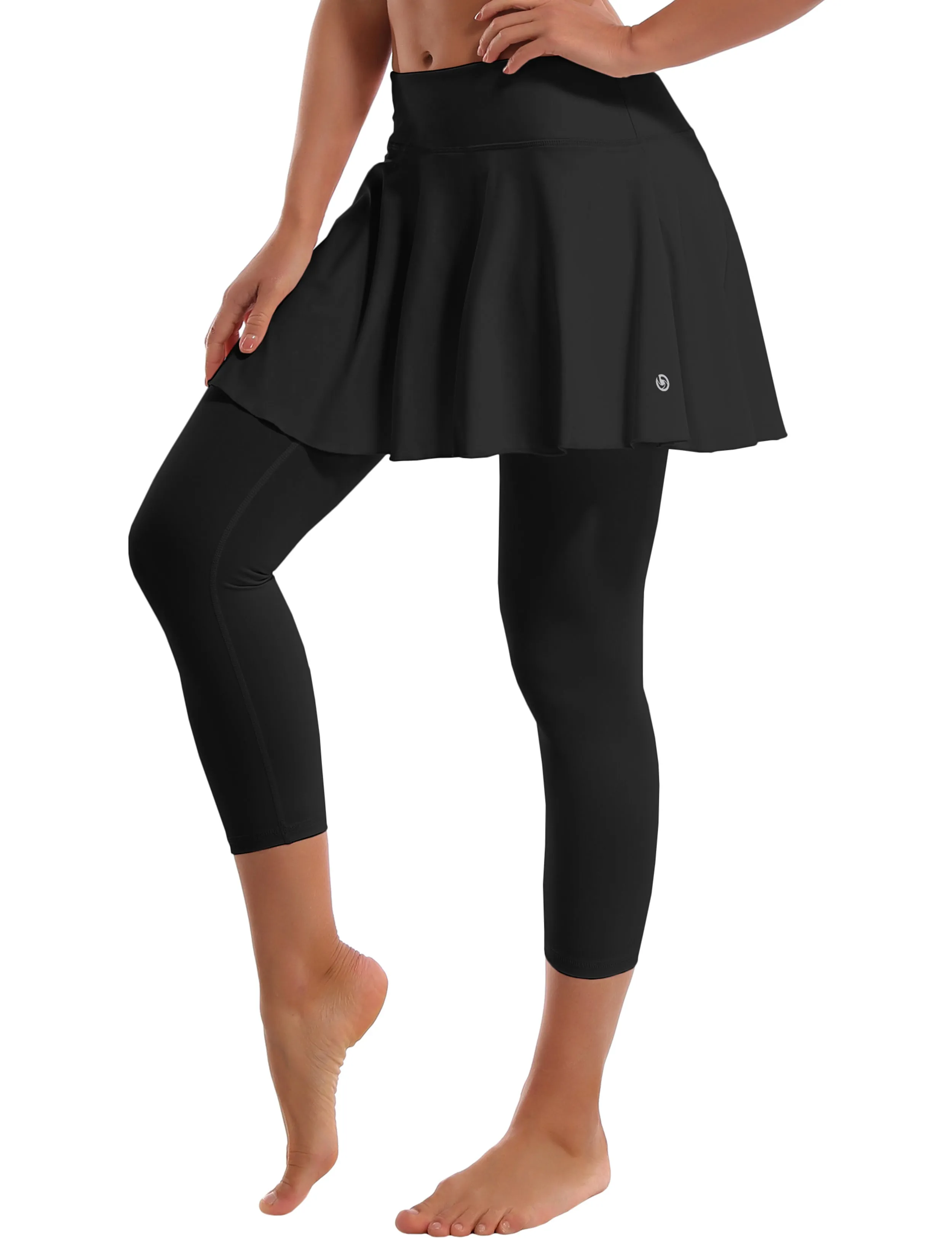 19" Capris Tennis Golf Skirted Leggings with Pockets black_Golf