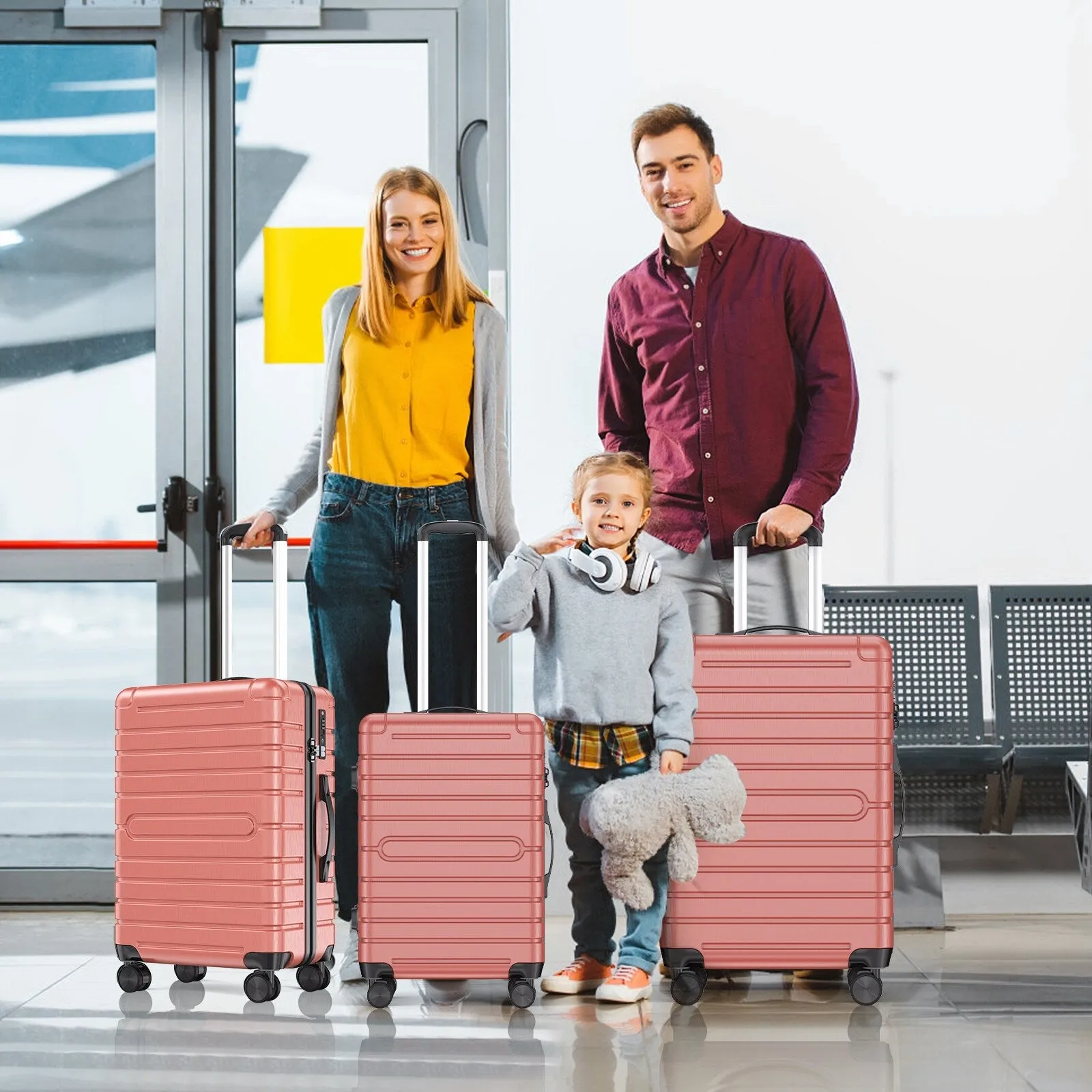 3 Piece PC ABS Hardside Checked Spinner Luggage Set