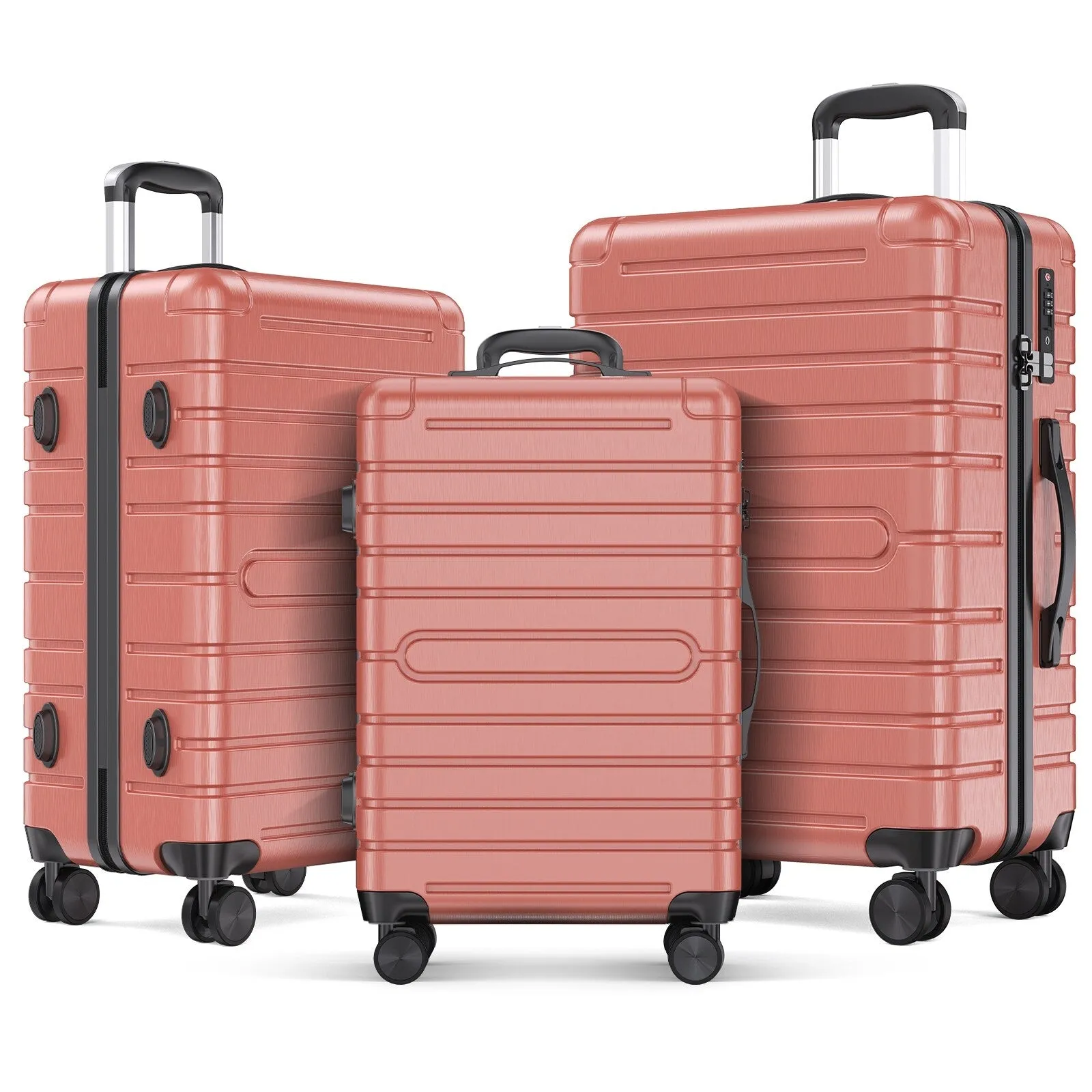 3 Piece PC ABS Hardside Checked Spinner Luggage Set