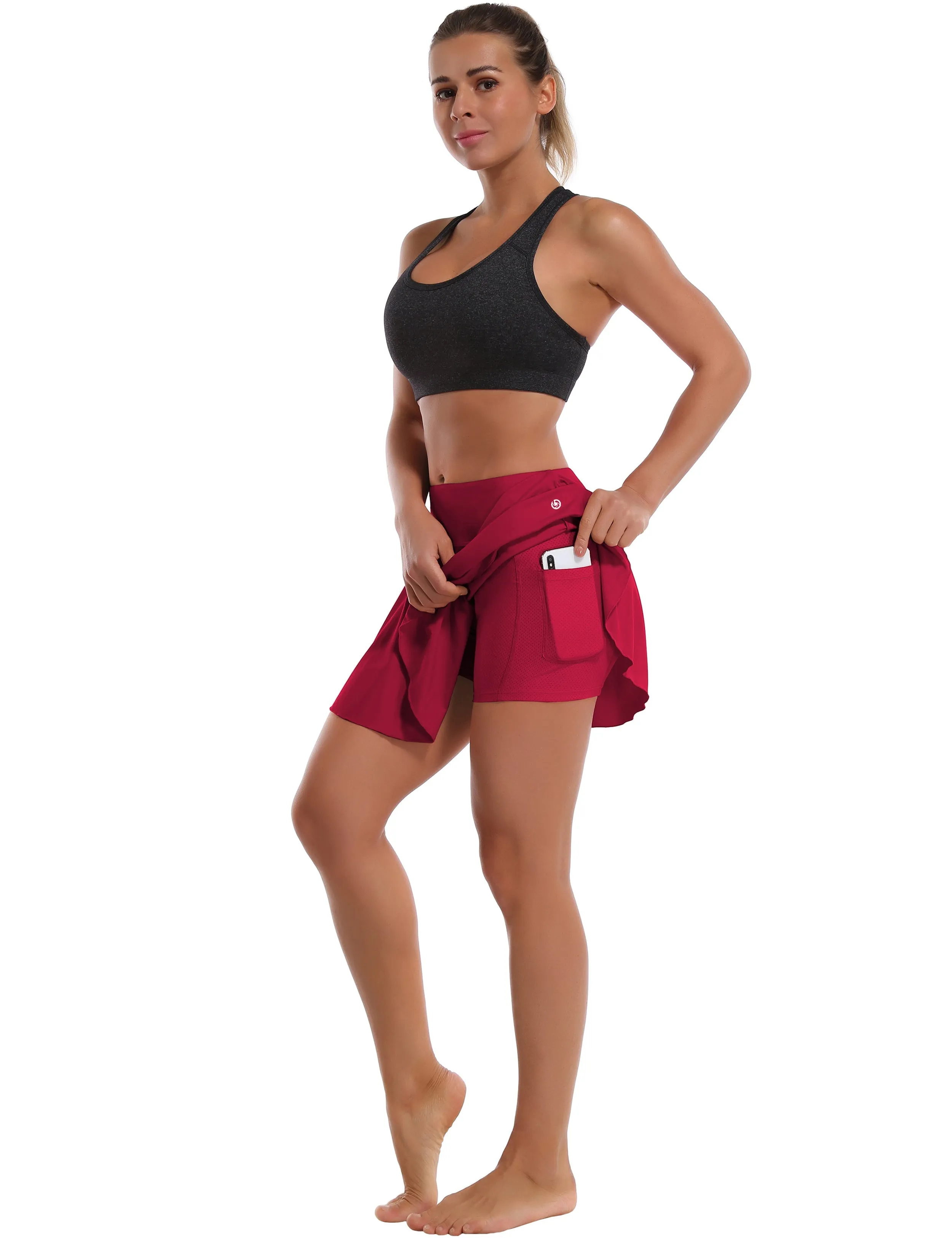 Athletic Tennis Golf Pleated Skort with Pocket Shorts rosecoral_Gym