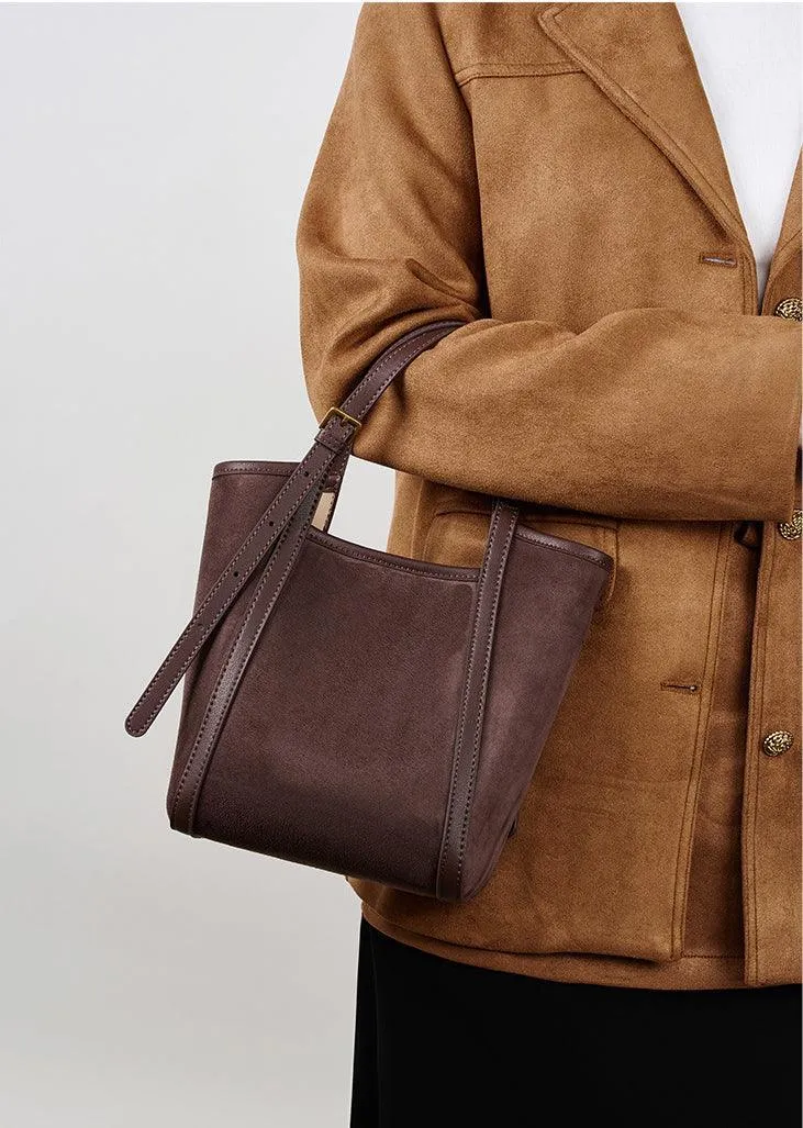 Elegant Suede Leather Tote Bag with Adjustable Strap | Shoulder Bag for Women