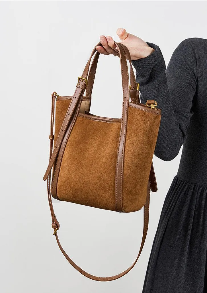 Elegant Suede Leather Tote Bag with Adjustable Strap | Shoulder Bag for Women