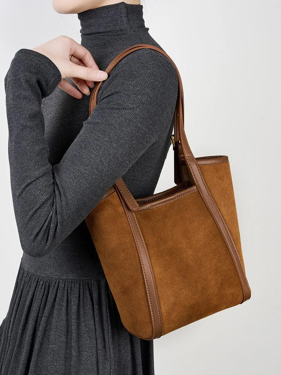 Elegant Suede Leather Tote Bag with Adjustable Strap | Shoulder Bag for Women