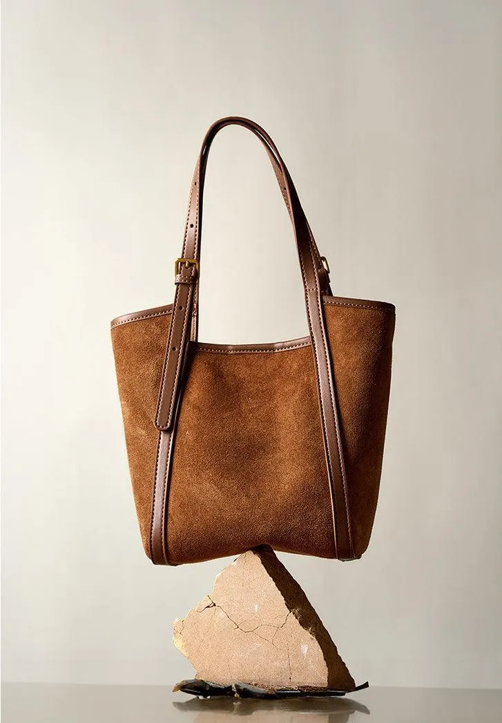 Elegant Suede Leather Tote Bag with Adjustable Strap | Shoulder Bag for Women
