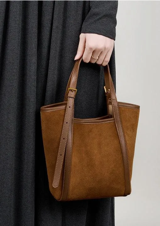 Elegant Suede Leather Tote Bag with Adjustable Strap | Shoulder Bag for Women