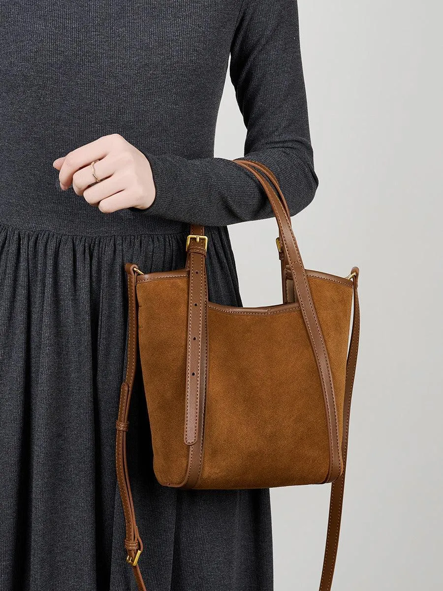 Elegant Suede Leather Tote Bag with Adjustable Strap | Shoulder Bag for Women