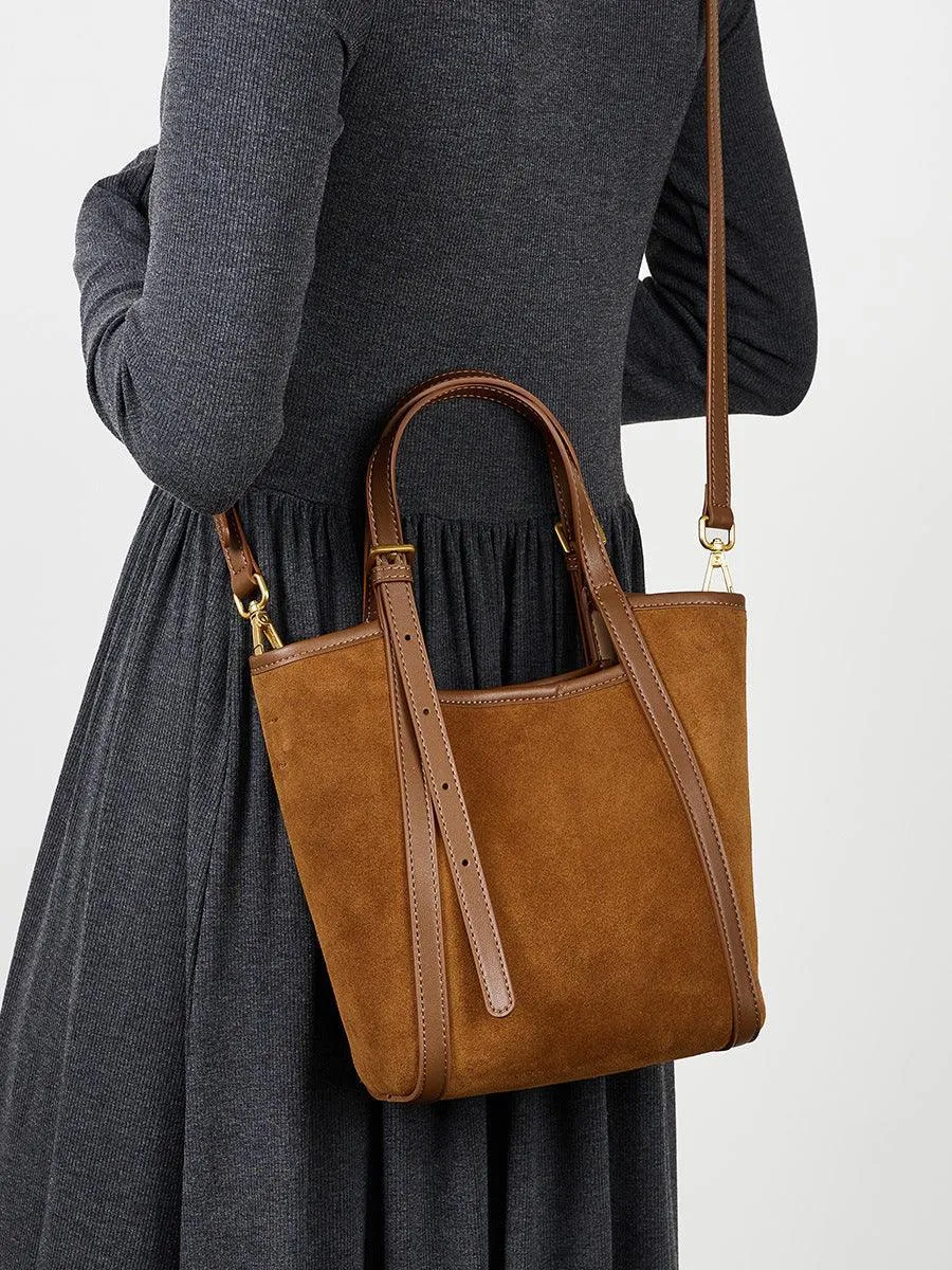 Elegant Suede Leather Tote Bag with Adjustable Strap | Shoulder Bag for Women