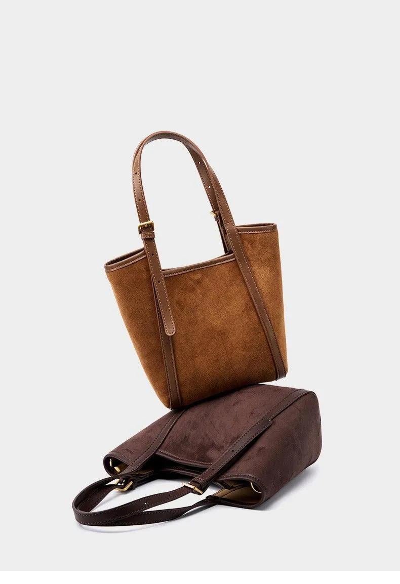 Elegant Suede Leather Tote Bag with Adjustable Strap | Shoulder Bag for Women