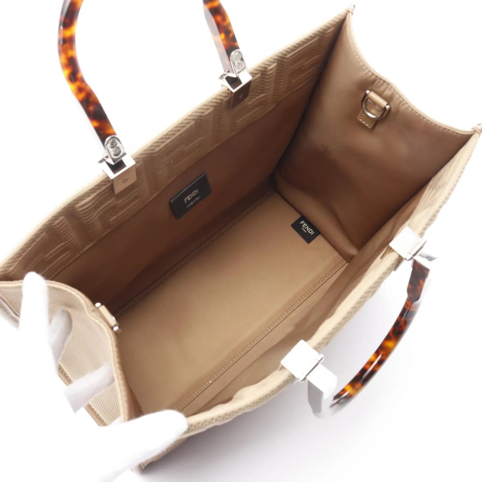 Fendi Sunshine Medium Canvas Leather Tote Bag