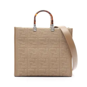 Fendi Sunshine Medium Canvas Leather Tote Bag