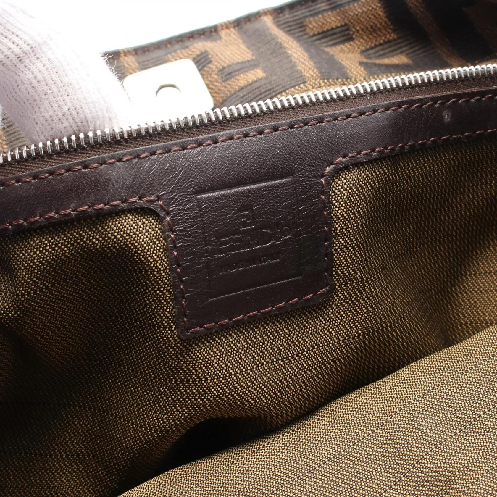 Fendi Zucca Canvas Leather Tote Bag