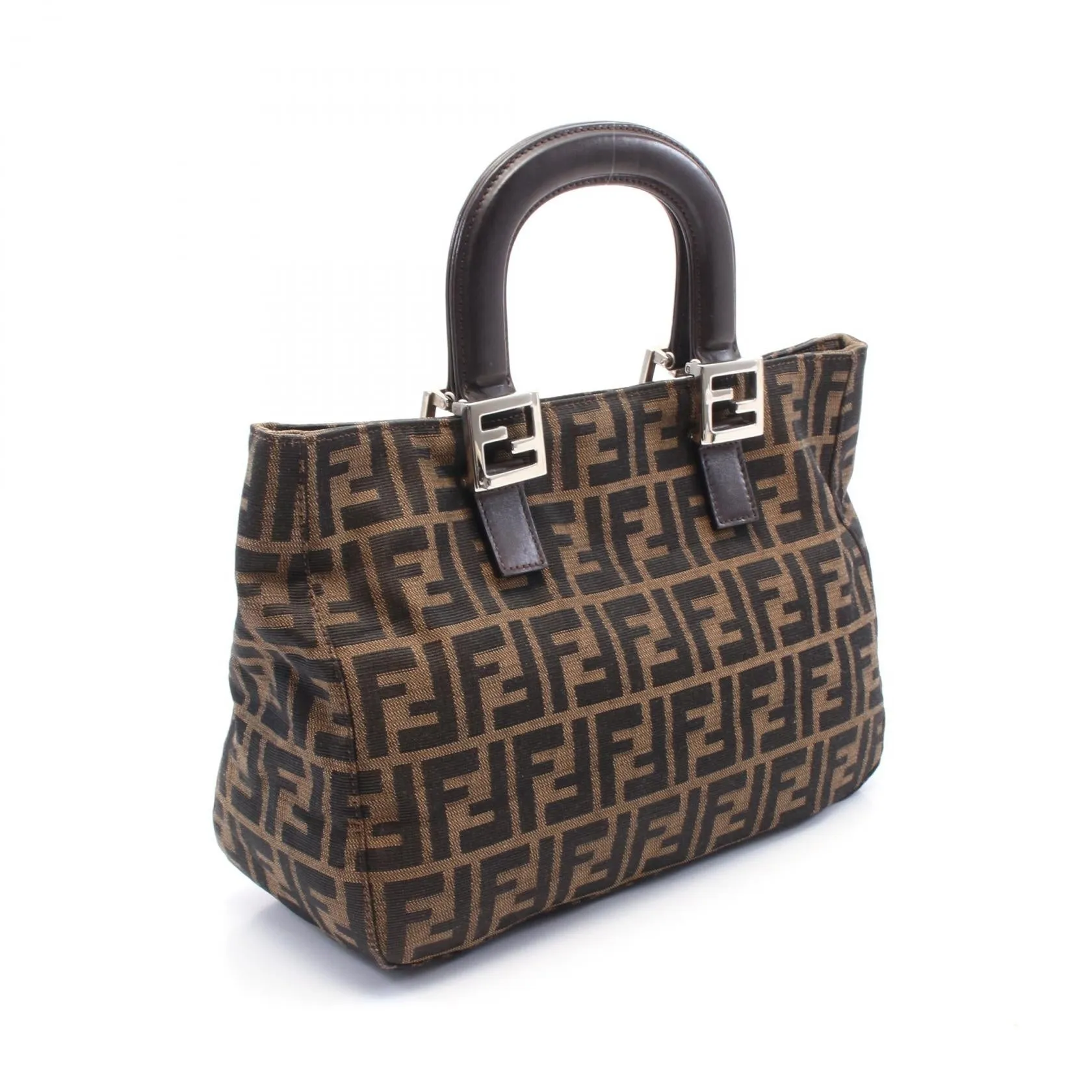Fendi Zucca Canvas Leather Tote Bag