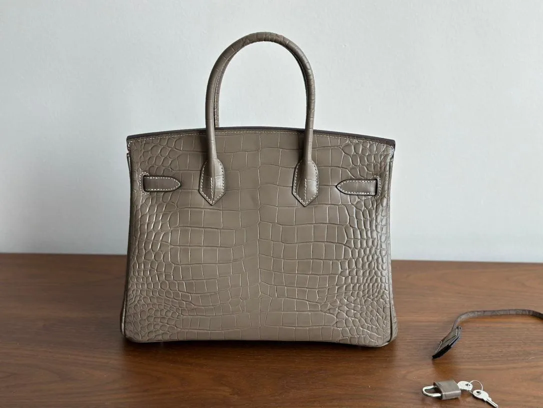 High-end Luxury Classic Togo Leather Bag with Silver-Tone Hardware and Crocodile Pattern — A Must-Have Designer Bag, Perfect Gift for Her