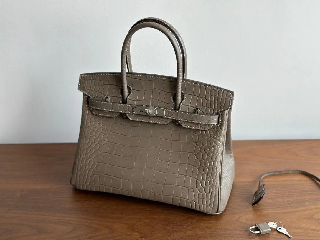 High-end Luxury Classic Togo Leather Bag with Silver-Tone Hardware and Crocodile Pattern — A Must-Have Designer Bag, Perfect Gift for Her