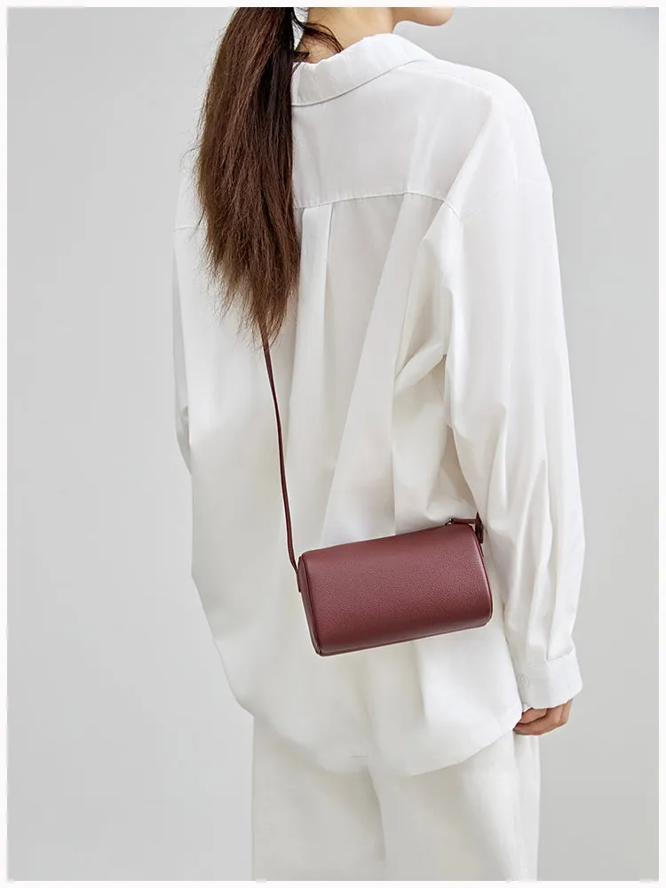 Lambskin Leather Boston Bag Mini Designer Bag, Leather Box Bag, Classic Leather Handbag, Minimalist Genuine Leather Purse