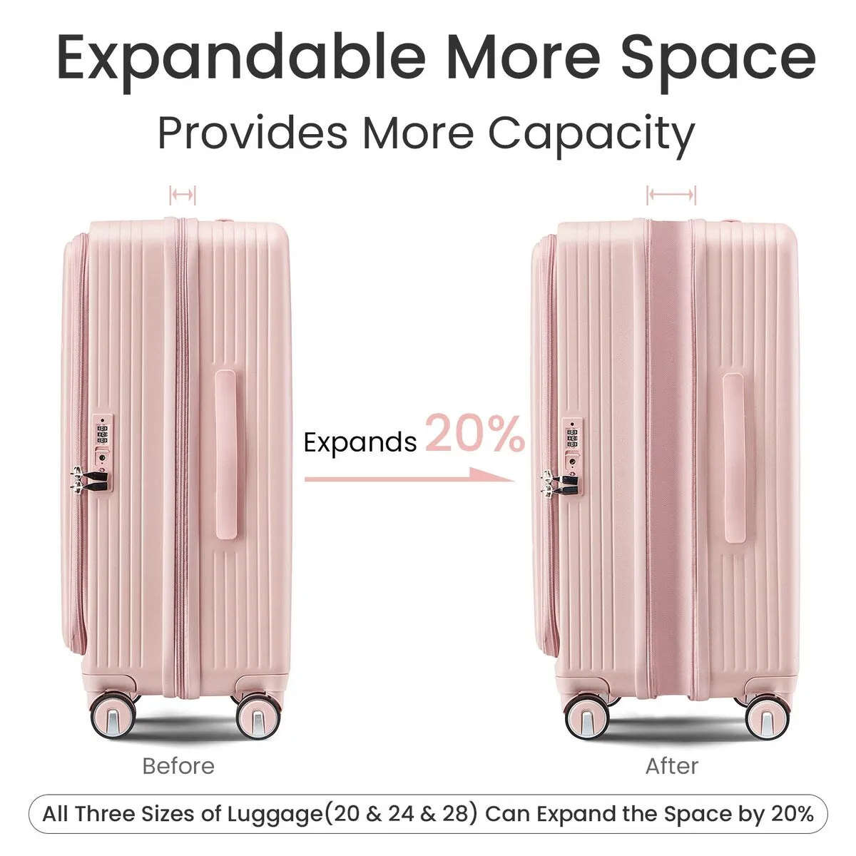 Luggage Sets 3 Piece(20/24/28), Expandable Carry On Luggage with TSA Lock Airline Approved