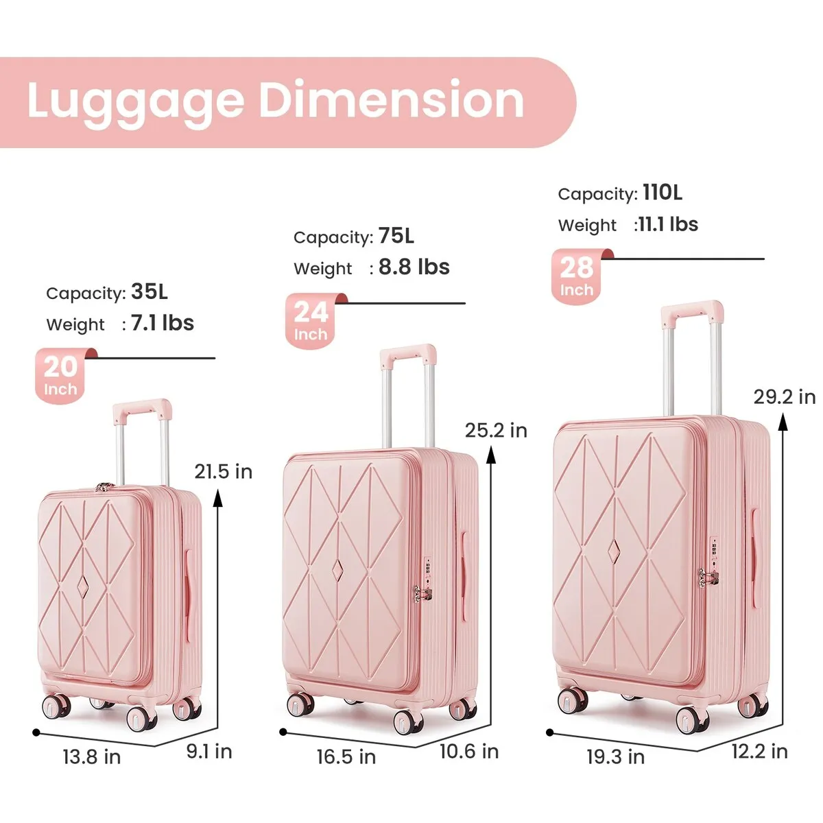 Luggage Sets 3 Piece(20/24/28), Expandable Carry On Luggage with TSA Lock Airline Approved