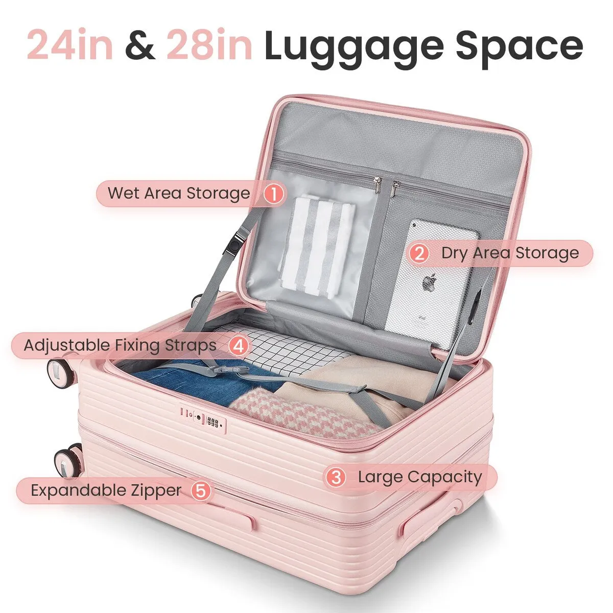 Luggage Sets 3 Piece(20/24/28), Expandable Carry On Luggage with TSA Lock Airline Approved