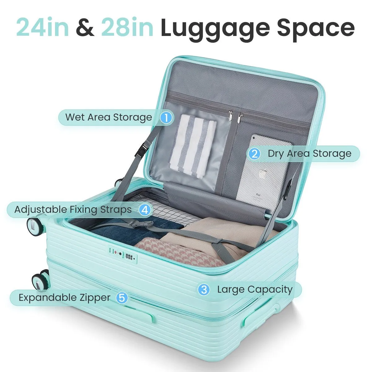 Luggage Sets 3 Piece(20/24/28), Expandable Carry On Luggage with TSA Lock Airline Approved