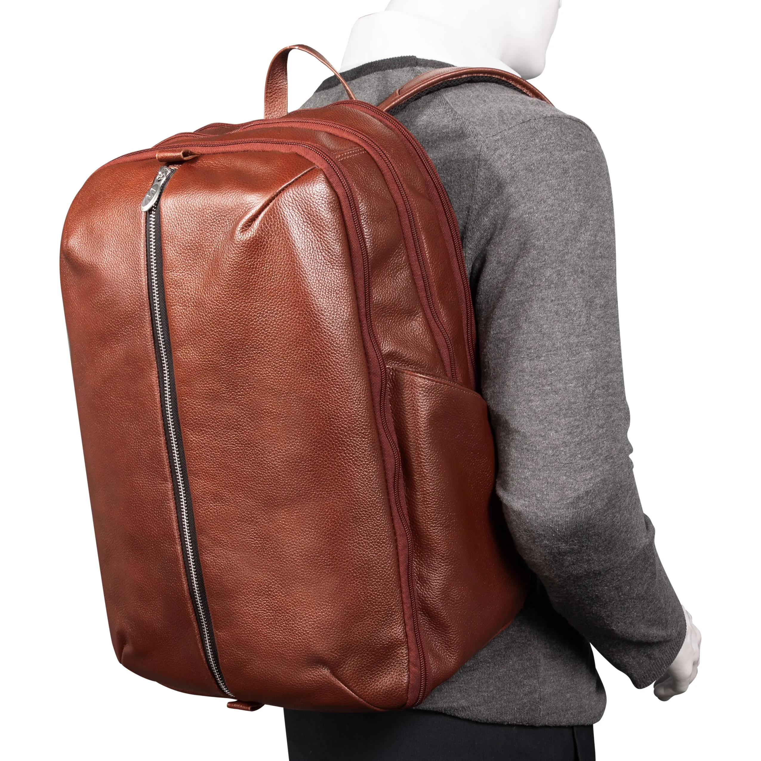 McKlein USA Englewood 17" Leather Triple Compartment Carry-All Laptop & Tablet Weekend Backpack