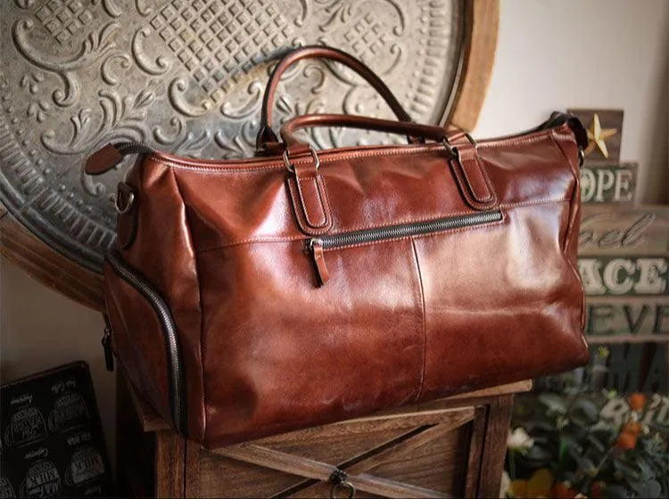 Men’s Italian Full Grain Leather Weekender Travel Bag, Handcrafted Large Overnight Duffle Bag for Business, Weekend Getaway, Gym, Carry-On, and Short Trips