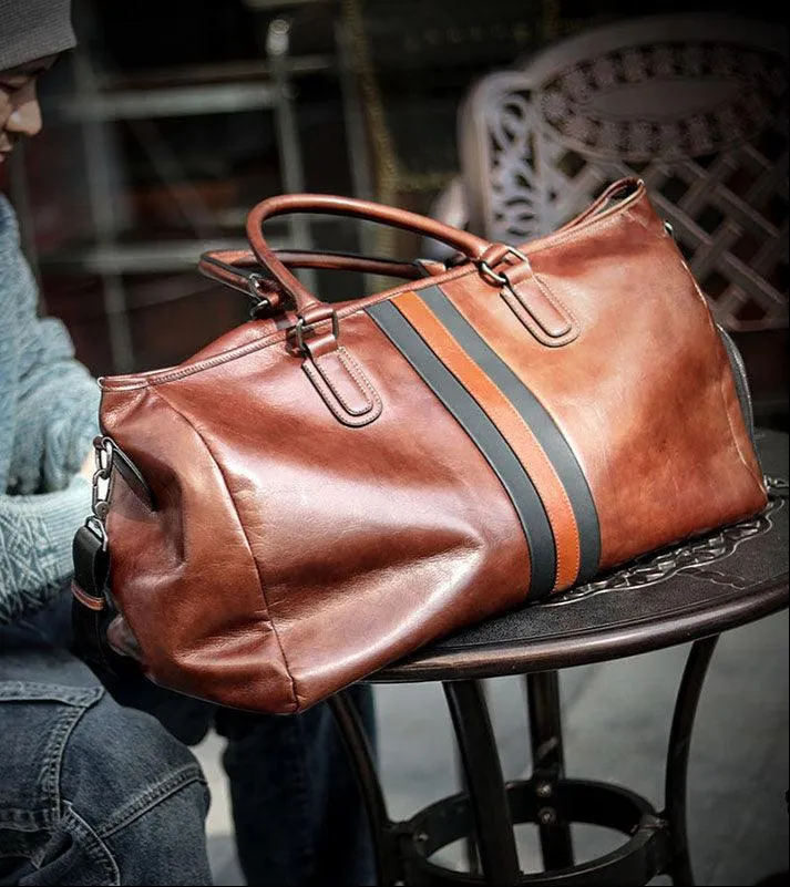 Men’s Italian Full Grain Leather Weekender Travel Bag, Handcrafted Large Overnight Duffle Bag for Business, Weekend Getaway, Gym, Carry-On, and Short Trips