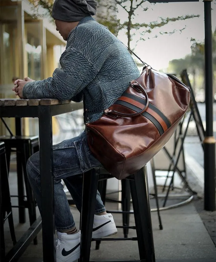 Men’s Italian Full Grain Leather Weekender Travel Bag, Handcrafted Large Overnight Duffle Bag for Business, Weekend Getaway, Gym, Carry-On, and Short Trips