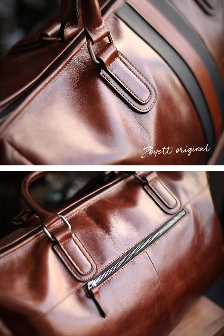 Men’s Italian Full Grain Leather Weekender Travel Bag, Handcrafted Large Overnight Duffle Bag for Business, Weekend Getaway, Gym, Carry-On, and Short Trips