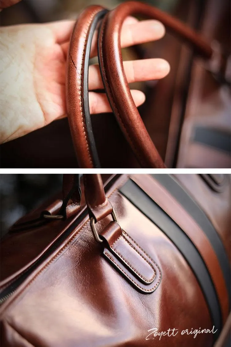 Men’s Italian Full Grain Leather Weekender Travel Bag, Handcrafted Large Overnight Duffle Bag for Business, Weekend Getaway, Gym, Carry-On, and Short Trips