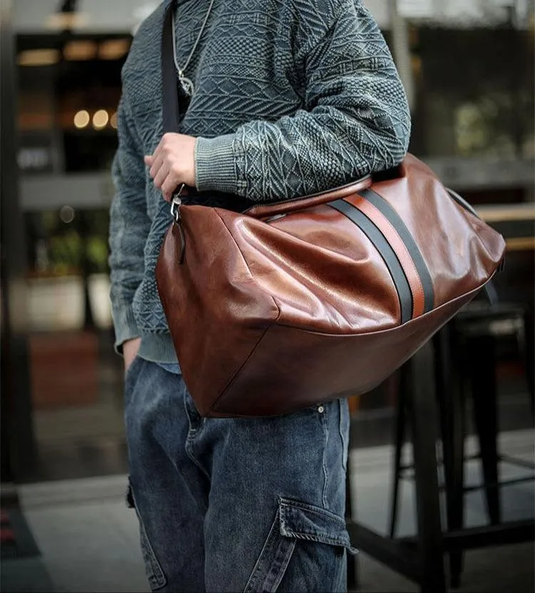 Men’s Italian Full Grain Leather Weekender Travel Bag, Handcrafted Large Overnight Duffle Bag for Business, Weekend Getaway, Gym, Carry-On, and Short Trips