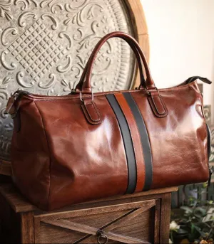 Men’s Italian Full Grain Leather Weekender Travel Bag, Handcrafted Large Overnight Duffle Bag for Business, Weekend Getaway, Gym, Carry-On, and Short Trips
