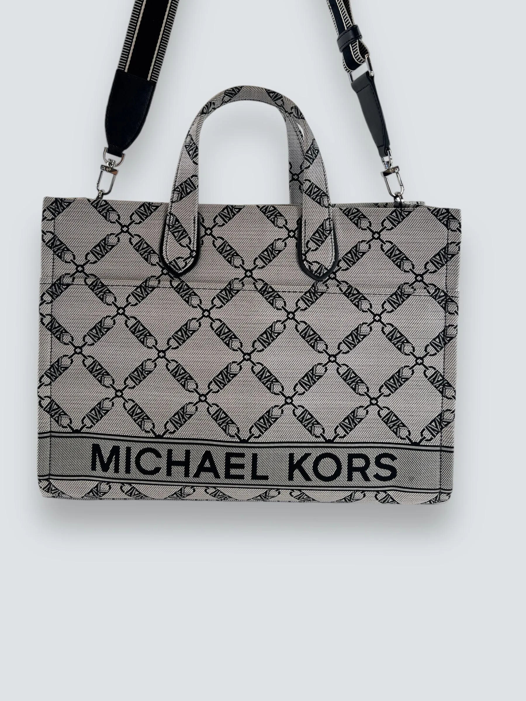 Michael Kors Grey and Navy Canvas Grab Tote