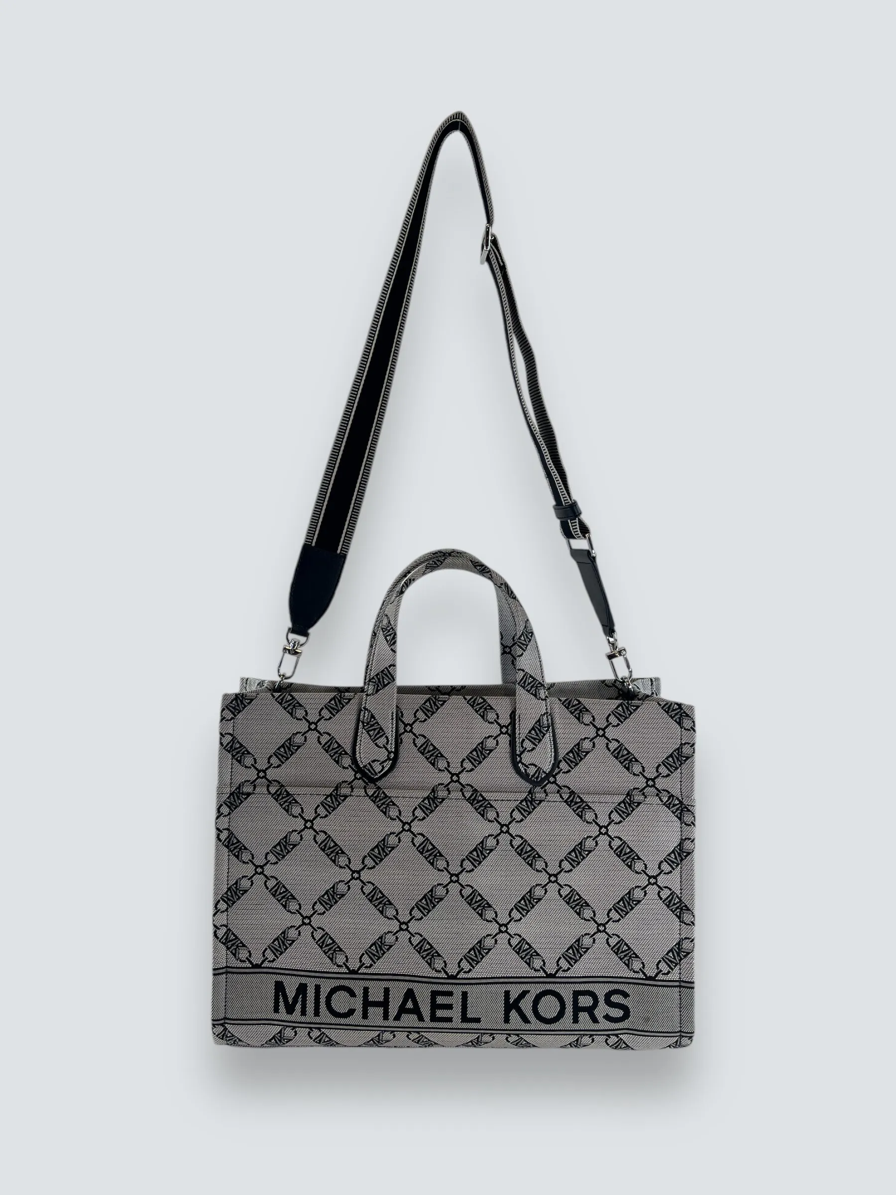 Michael Kors Grey and Navy Canvas Grab Tote