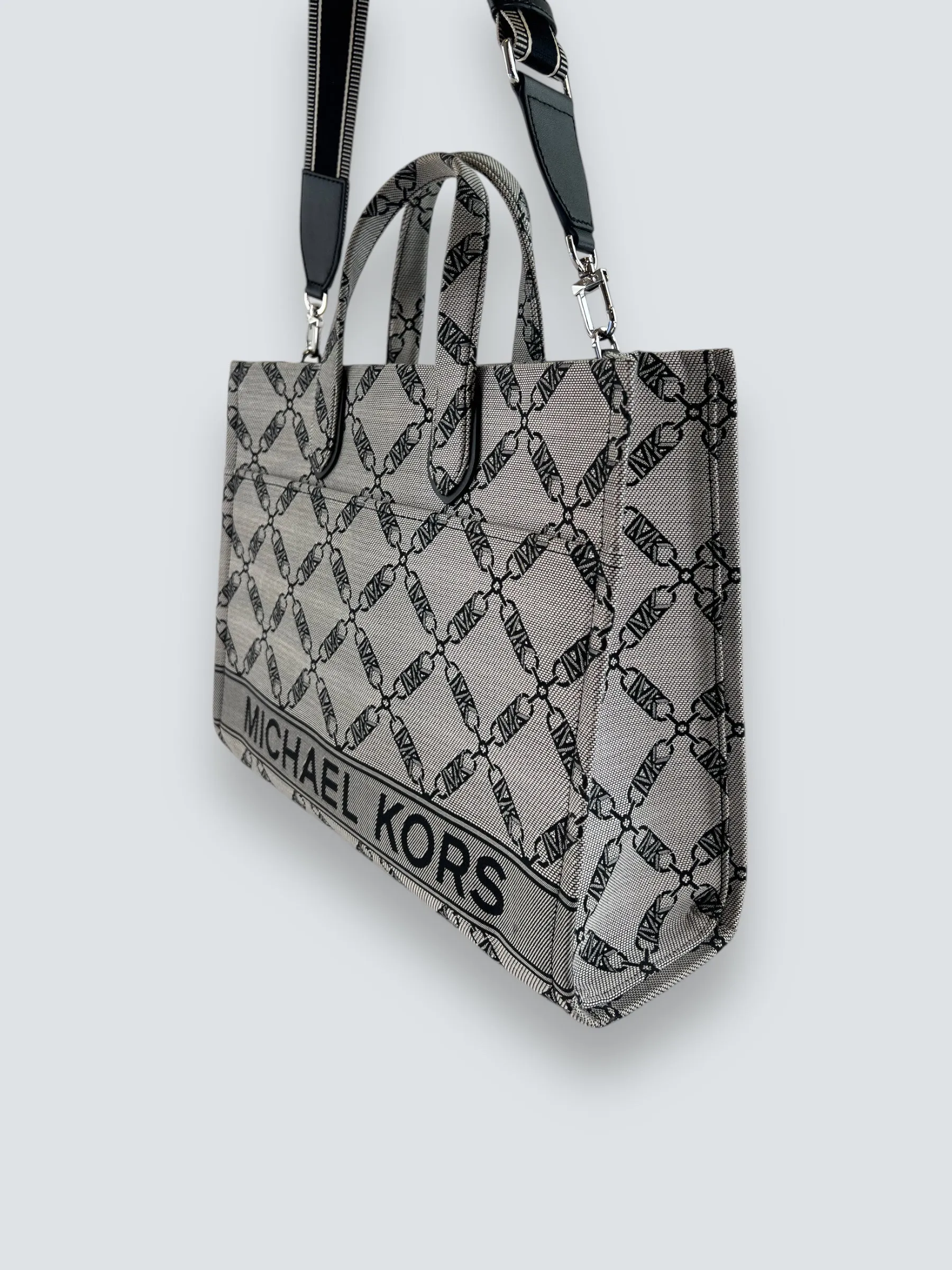 Michael Kors Grey and Navy Canvas Grab Tote