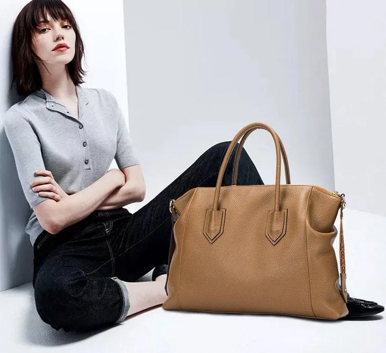 Minimalist Cowhide Leather Tote Bag, Extra Large Black Tote Carry All Handbag, Chic Weekend Bag, Australian Shopper Bag, Gift For Her