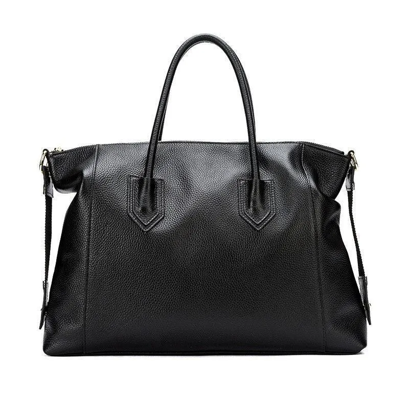 Minimalist Cowhide Leather Tote Bag, Extra Large Black Tote Carry All Handbag, Chic Weekend Bag, Australian Shopper Bag, Gift For Her
