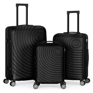Round Striped Luggage Travel 3-Piece Set Black