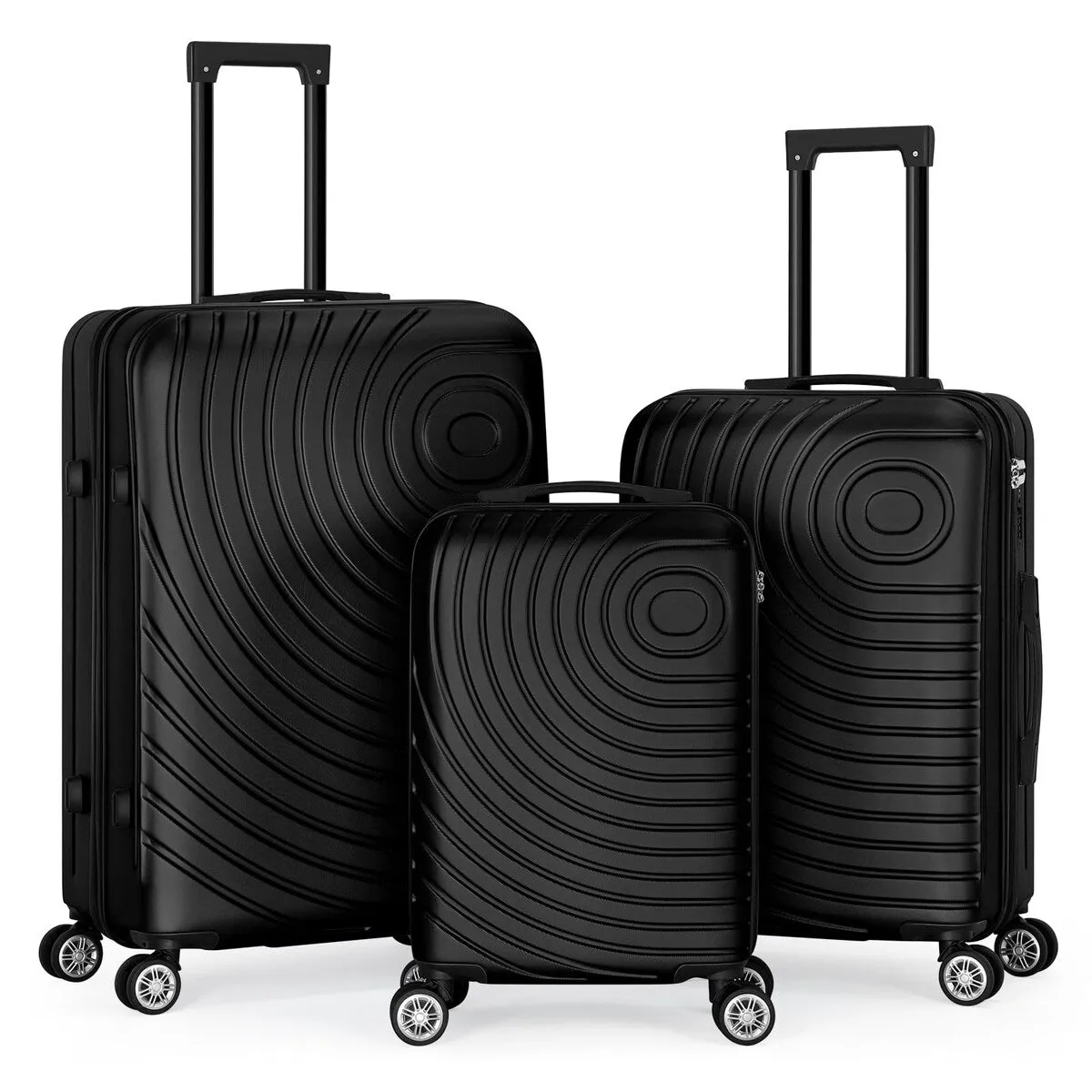Round Striped Luggage Travel 3-Piece Set Black