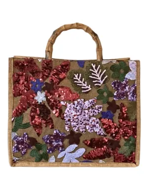 St. Barths La Robe Embroidered Bamboo Handle Tote Bag