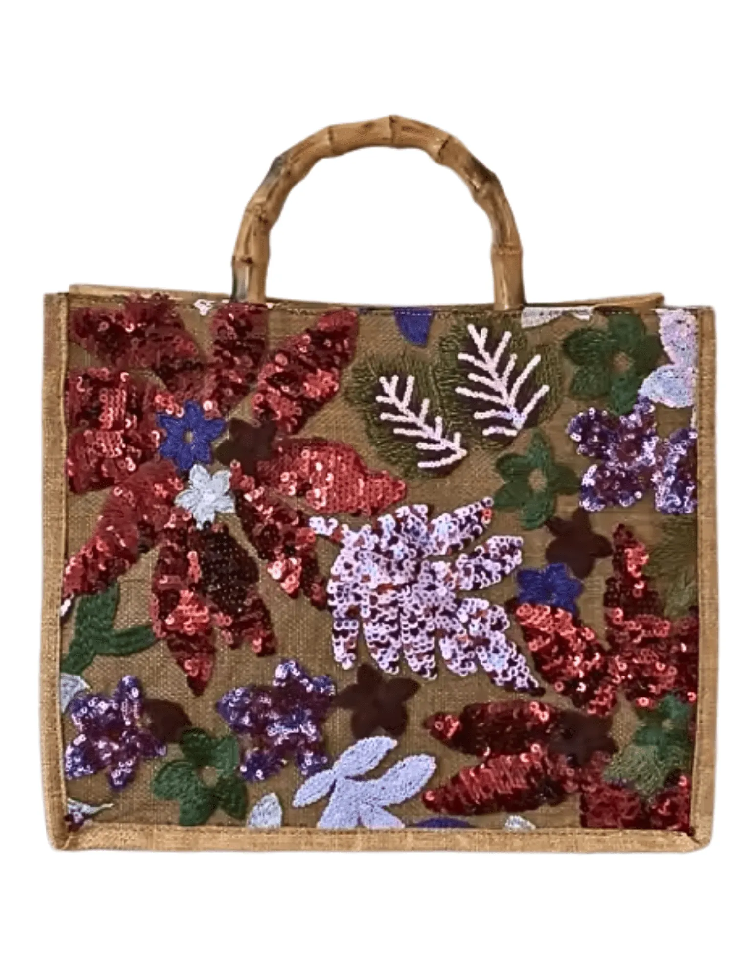 St. Barths La Robe Embroidered Bamboo Handle Tote Bag