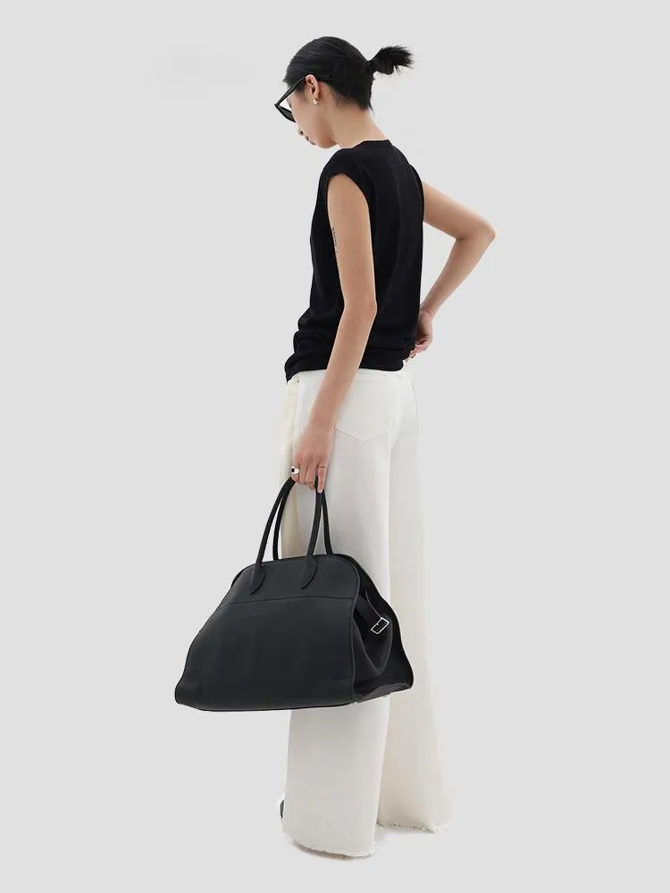 Versatile Genuine Leather Tote Bag - Women's Boston Shoulder Bag for Everyday Commute, Luxury Designer Bag