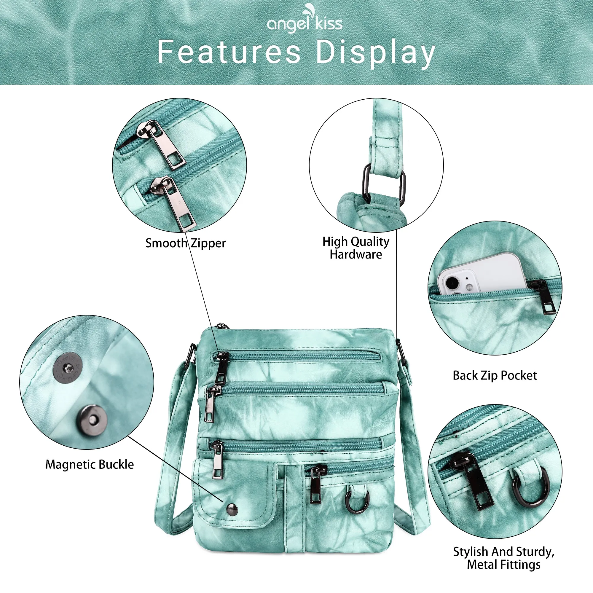 Women's tie-dye vintage pu leather crossbody bag