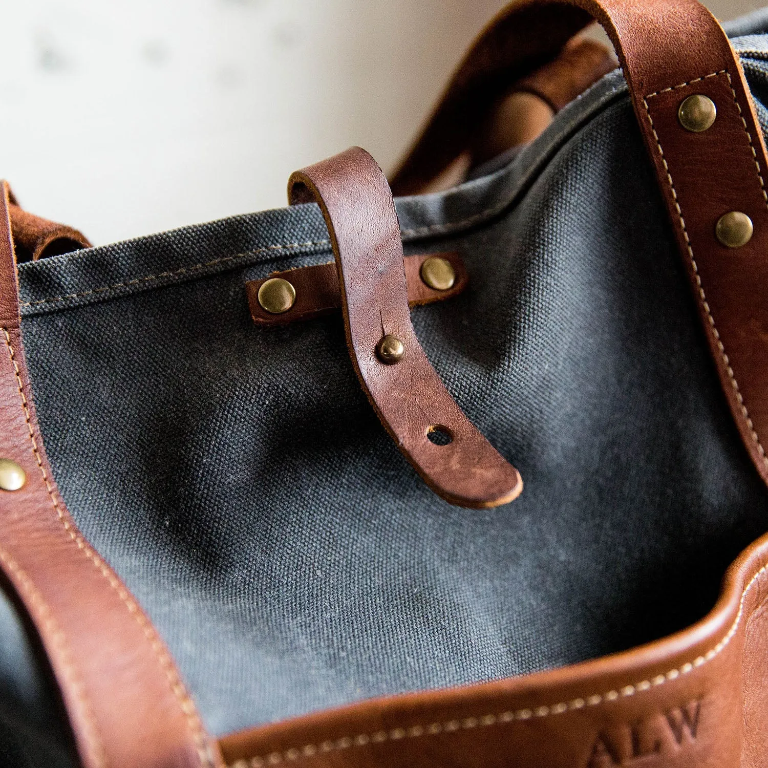 Your Logo   Our Leather - The Market Tote - Fine Leather & Waxed Canvas Bag Purse